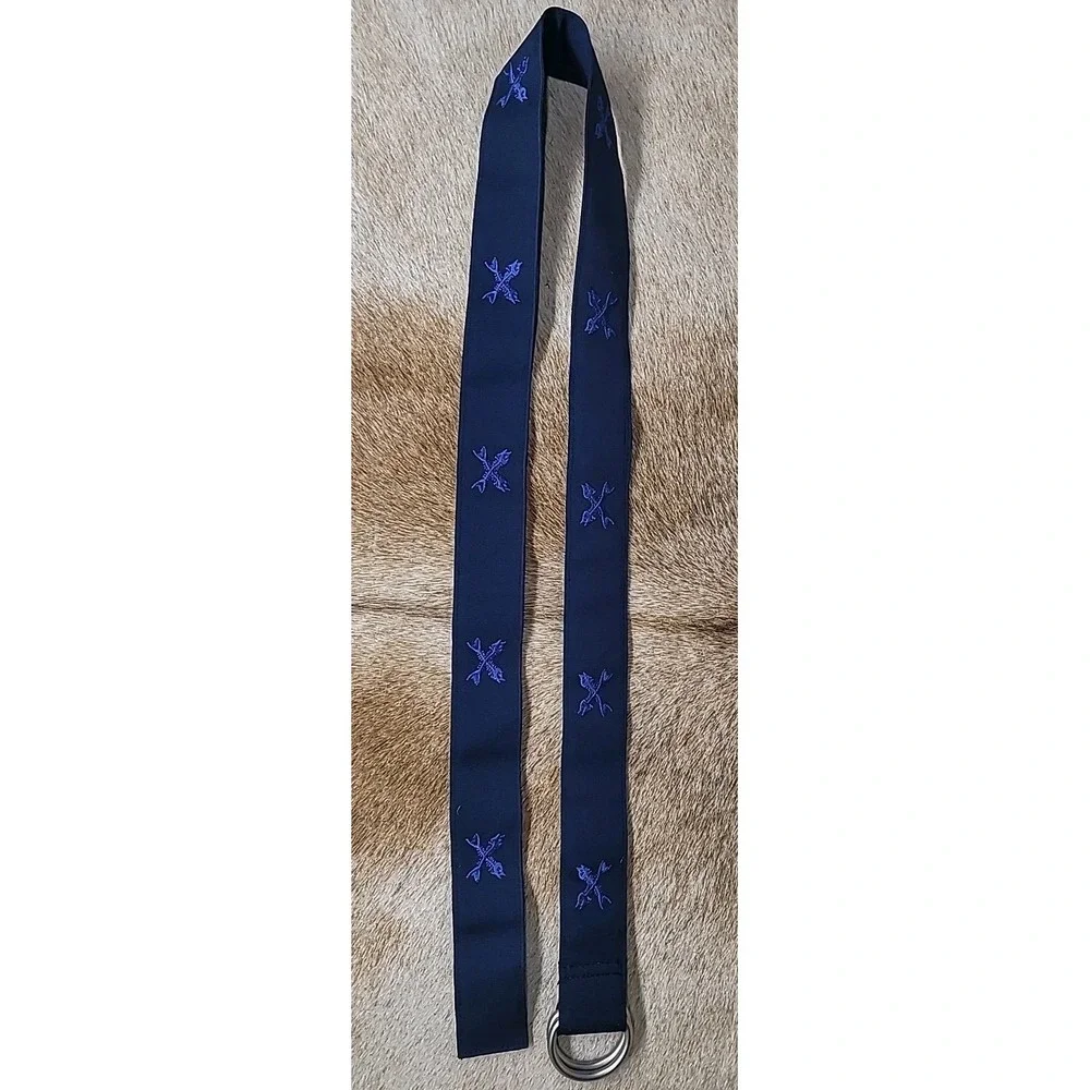 Vineyard Vines Men's‎ Size M Belt Navy Blue Fish Bone Skeleton D-Ring Ribbon